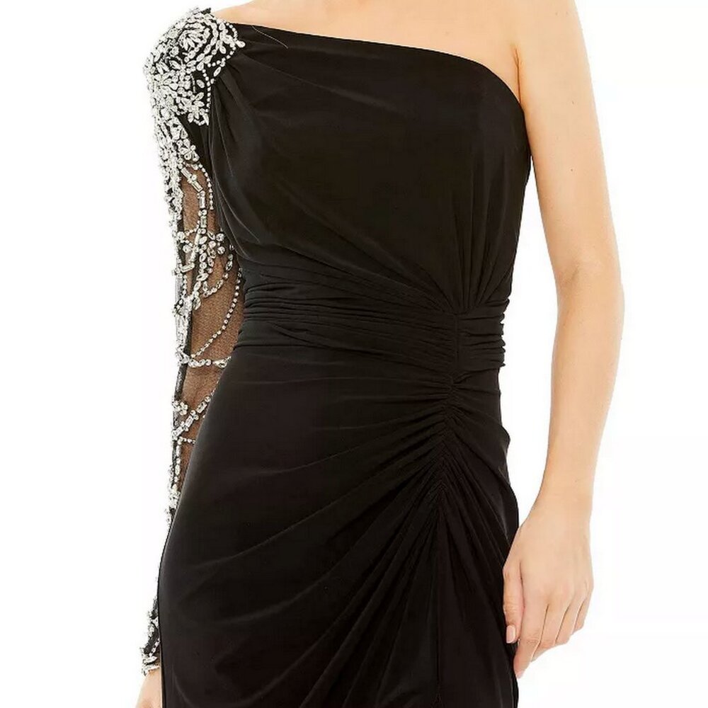 Mac Duggal Embellished One Shoulder Long Sleeve Gown - Picture 2 of 13